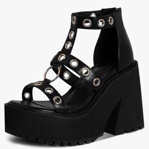 Goiphrri Platform Sandals Chunky Heel Metal Ring Gladiator Size EU 42 / US 10
